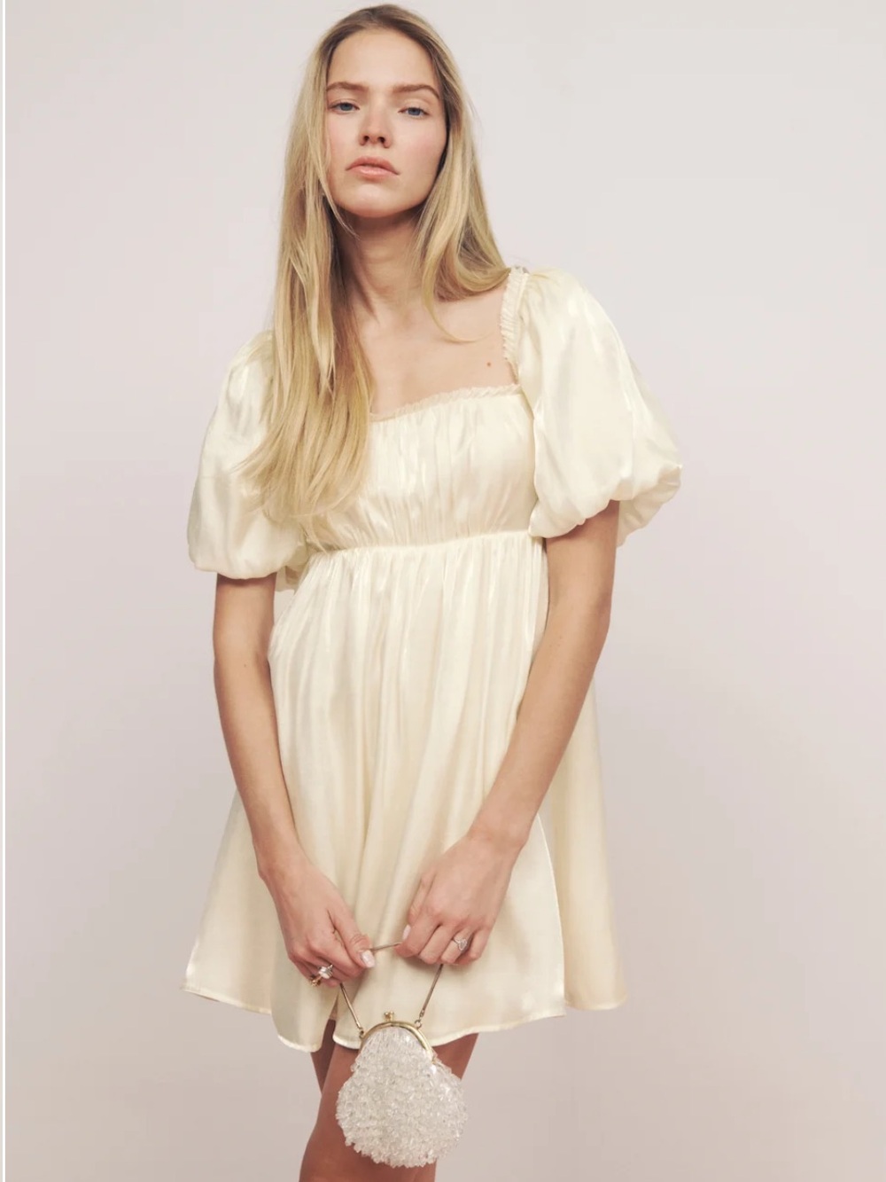Reformation Aviary Dress Ivory Cream Puff Sleeve Mini Babydoll Coquette 2 - Picture 1 of 11